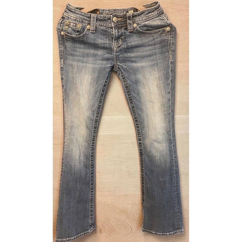 Miss Me Signature Bootcut Cross Sequin Rhinestone Y2K Blue Jeans Women 26
